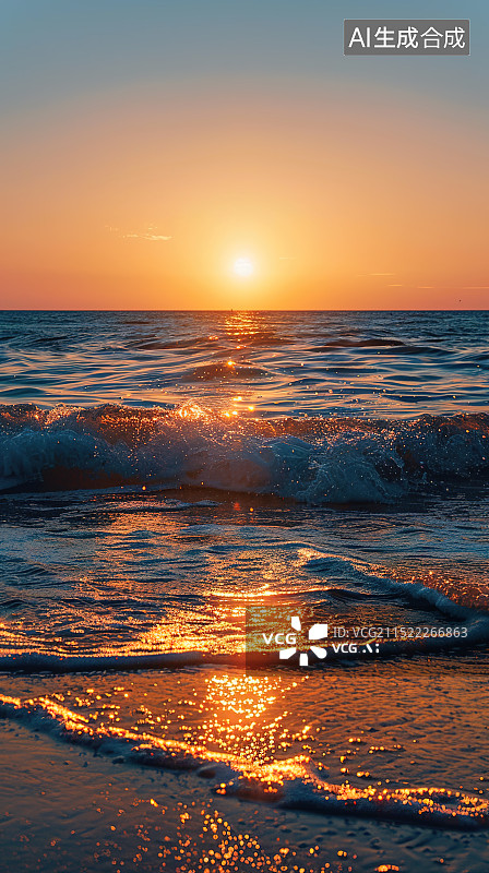 【AI数字艺术】夕阳下的海滩图片素材