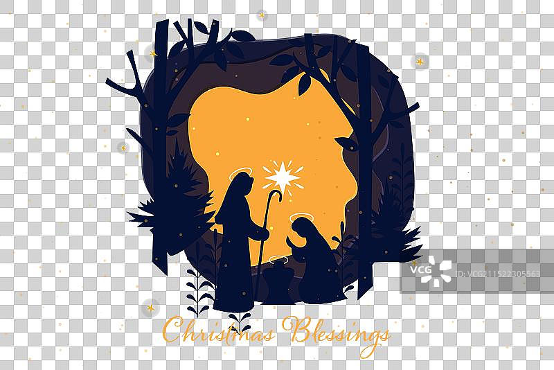 耶稣基督诞生于马槽，星光闪耀图片素材