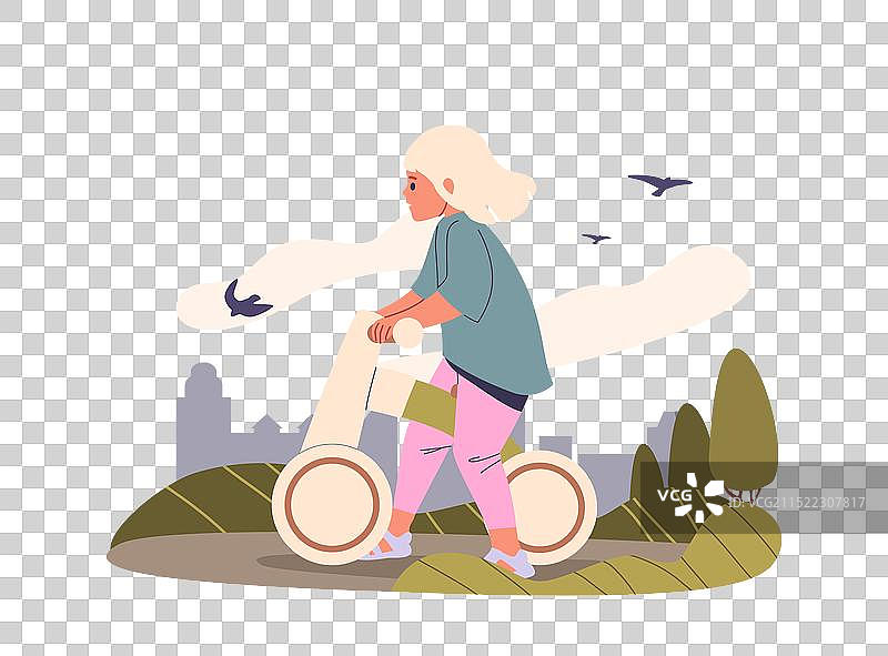 骑自行车或平衡车的小女孩角色图片素材