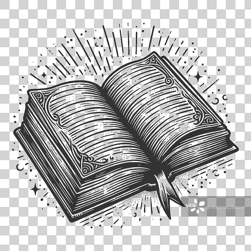 魔法打开的书籍雕刻图片素材