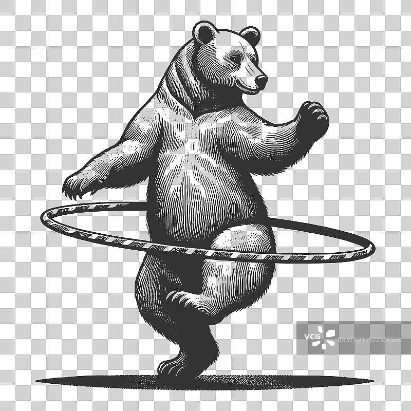 马戏团熊玩呼啦圈雕刻图片素材