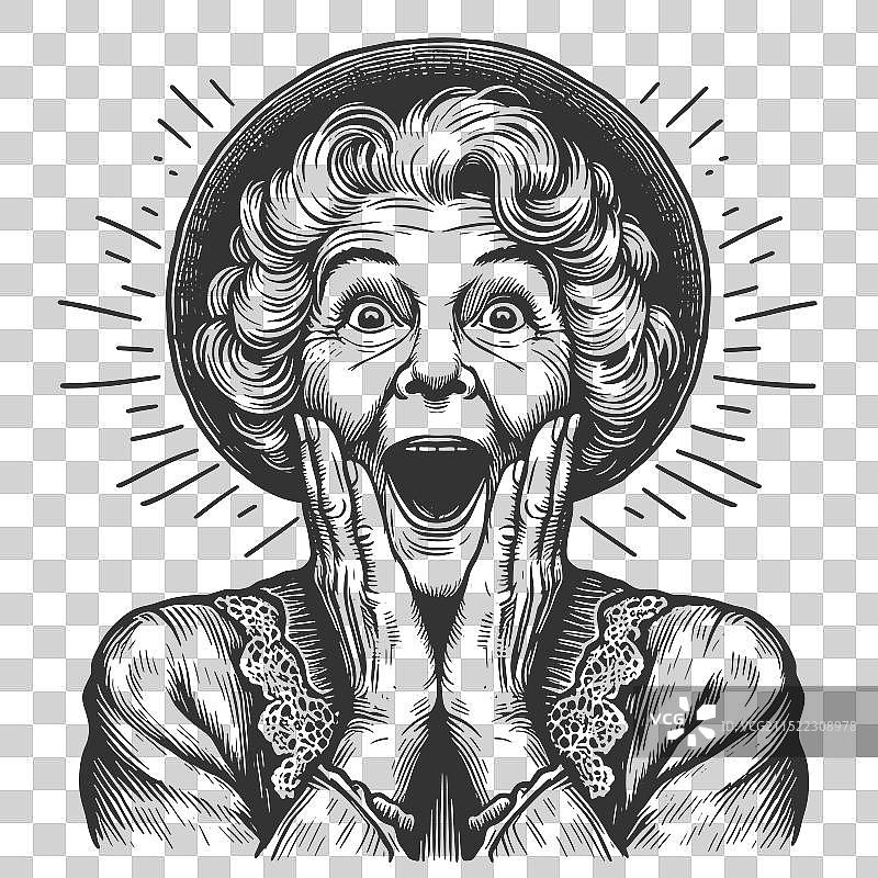 欣喜的老年妇女素描图片素材