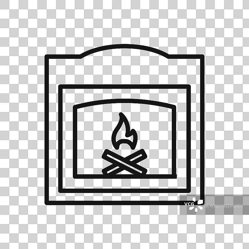 壁炉图标黑色线条艺术图片素材