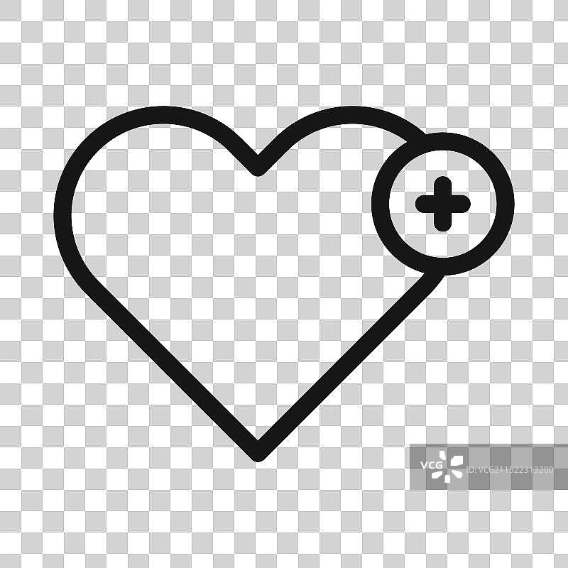 心形加号图标黑色线条图片素材