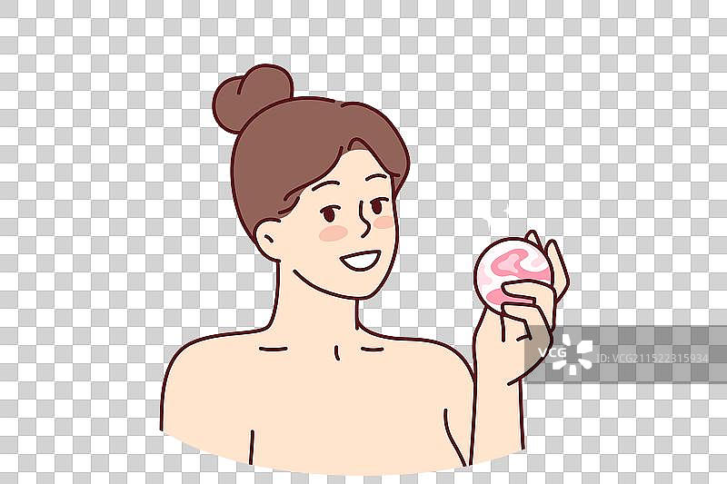 手拿浴球微笑的女人图片素材