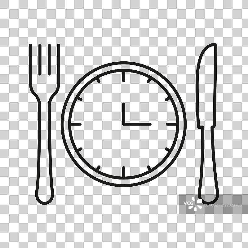 用餐时间线性图标：带刀叉的时钟图片素材