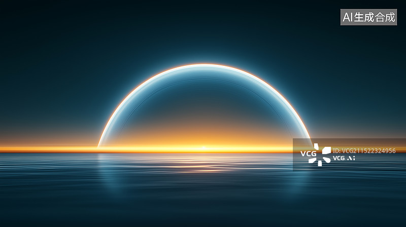 【AI数字艺术】科技汽车广告背景-水平地面上发光的圆形弧图片素材