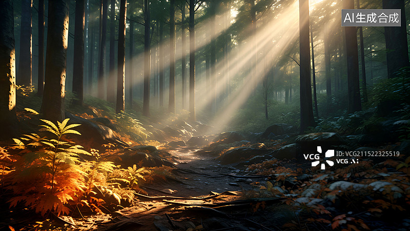 【AI数字艺术】森林中生长的树木图片素材