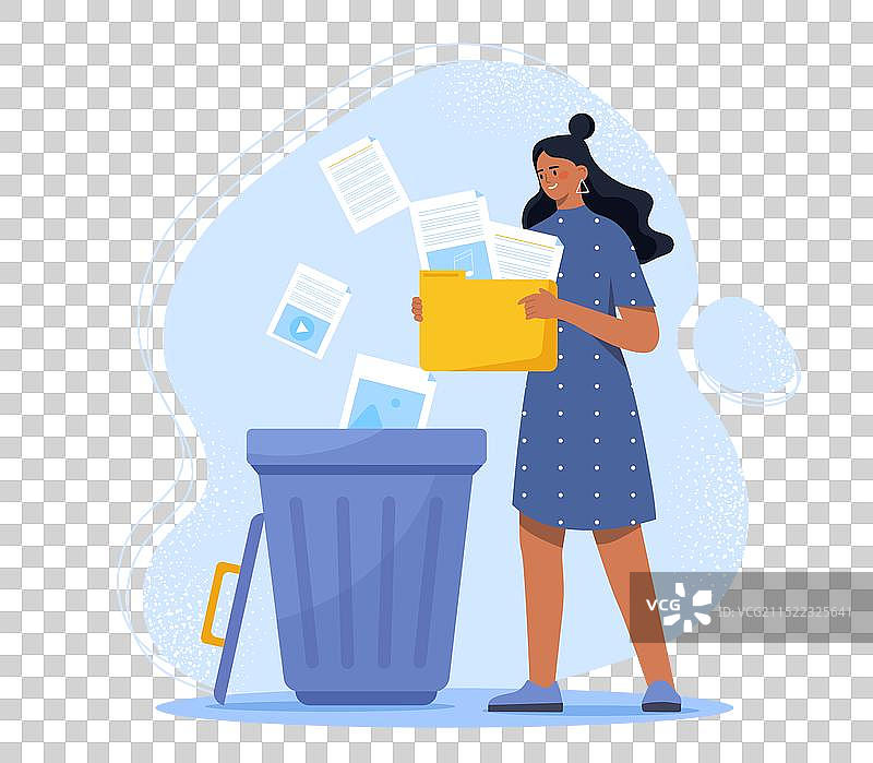 女人删除文件，年轻女孩拿着文件夹站立图片素材