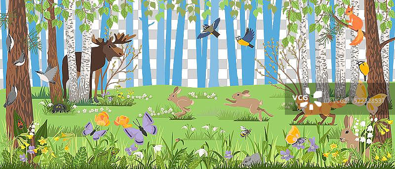 森林动物风景绘画图片素材