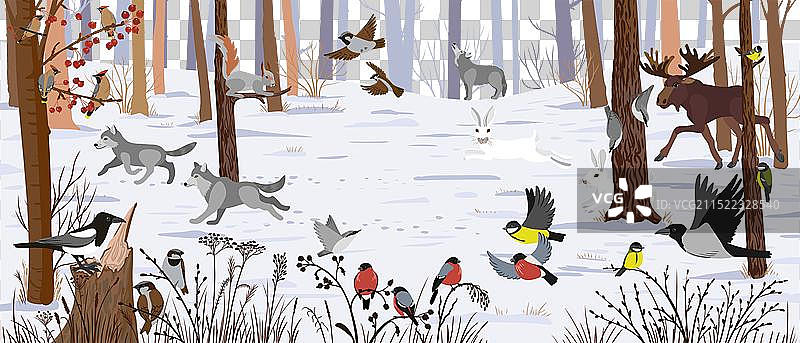 森林动物风景绘画图片素材