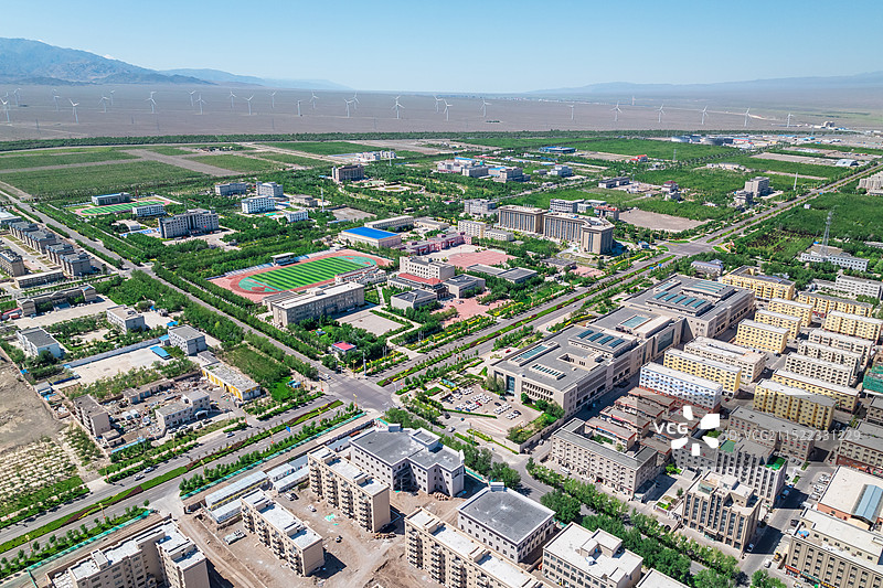 新疆阿拉山口市城市建筑风光航拍图片素材