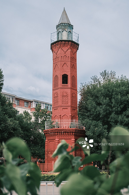 新疆塔城双塔公园城市地标建筑风光图片素材