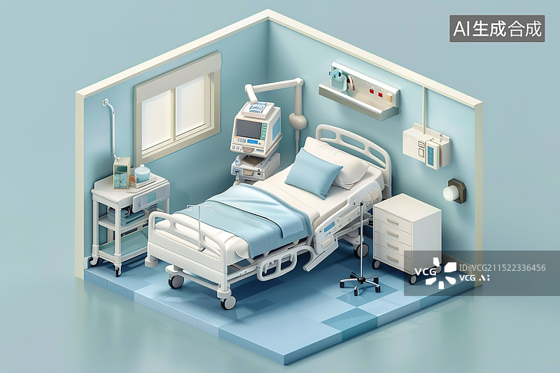 【AI数字艺术】卡通立体风格医院病房插画图片素材