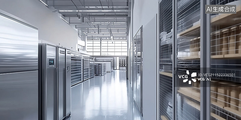 【AI数字艺术】抽象3d智能跟踪，冷藏库内的手机。工业冰箱维护应用程序。智能制冷设备。维修制冷机。冰箱氟利昂跟踪应用图片素材