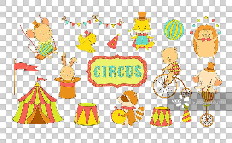 马戏团可爱动物彩色套装图片素材