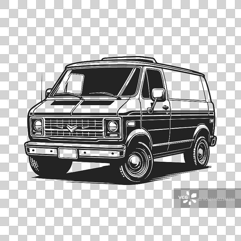 厢型车公路旅行和海滩度假手绘插画图片素材