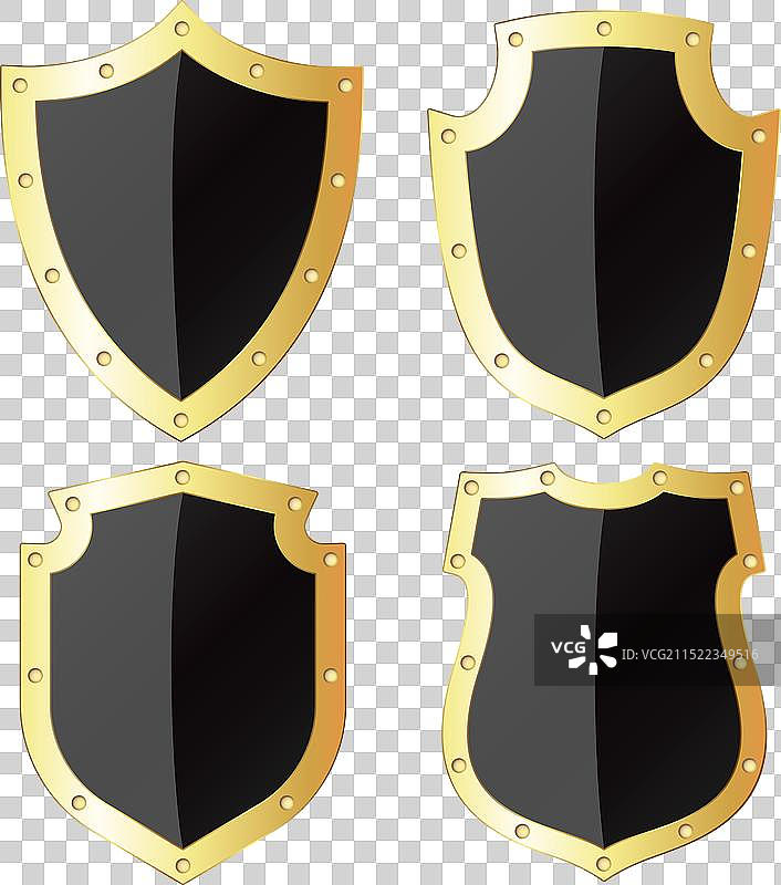 金色边框黑色盾牌铆钉图案合集图片素材