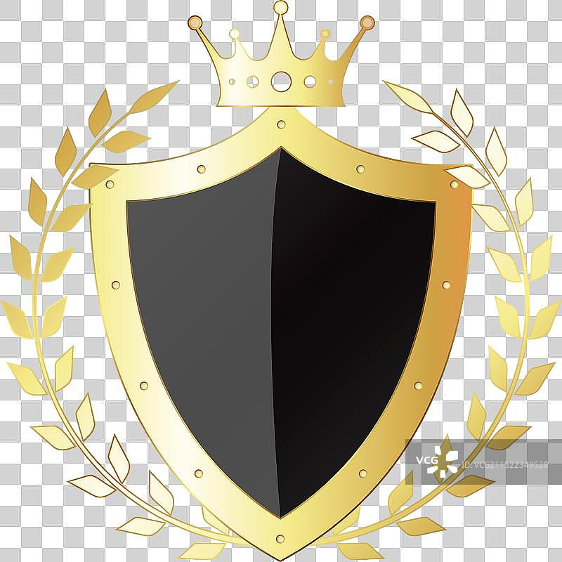 金色皇冠和圆形月桂花环盾牌图片素材