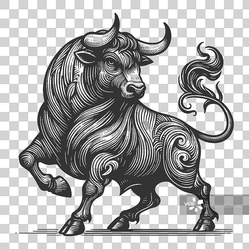 华丽的雄伟公牛雕刻图片素材