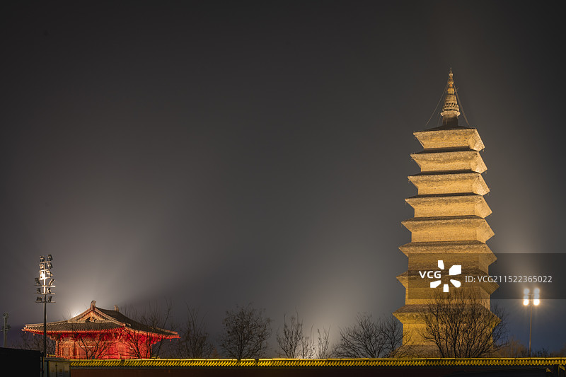 正定开元寺夜景图片素材