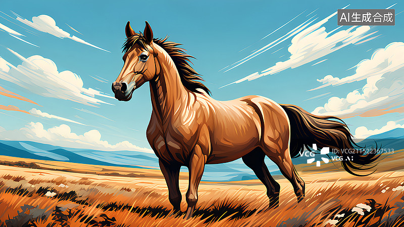 【AI数字艺术】动物插画插画 沙漠中的马图片素材
