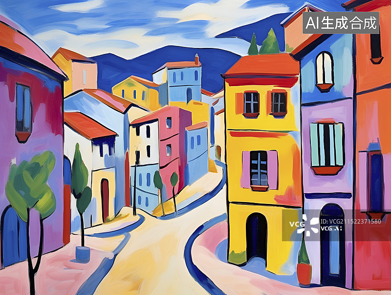 【AI数字艺术】绘画小镇图片素材