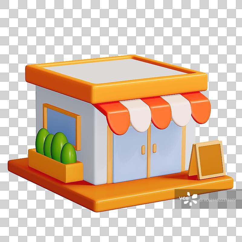 店铺商店3D建筑卡通插画元素图片素材