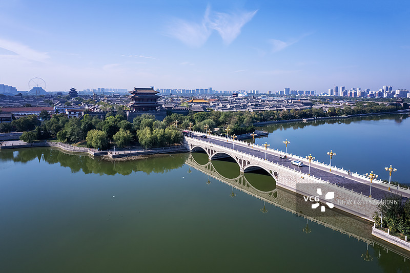 航拍聊城水上古城风景图片素材