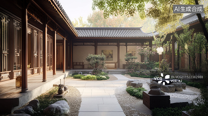 【AI数字艺术】中国风庭院设计图片素材