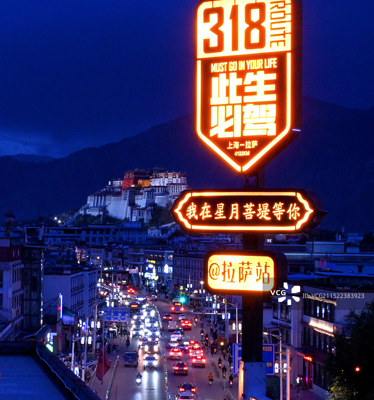 拉萨街头布达拉宫夜景图片素材