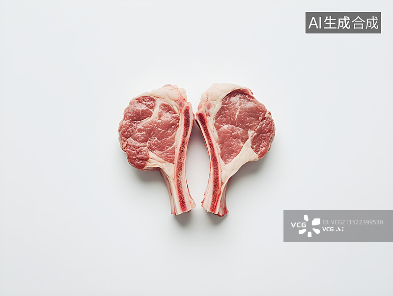 【AI数字艺术】白色背景下的猪骨肉图片素材