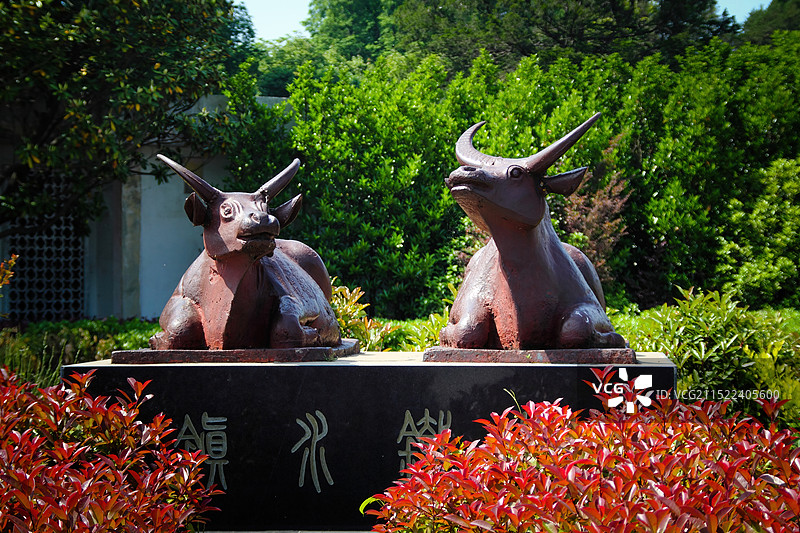 淮安三河闸边上的镇水铁牛图片素材