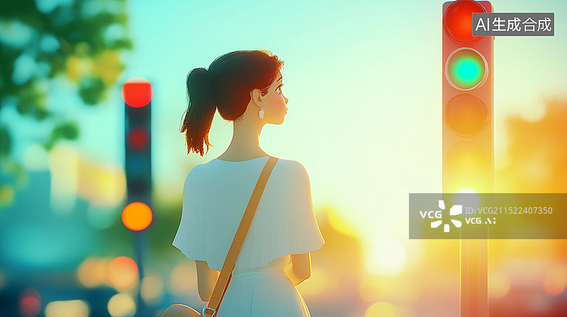 【AI数字艺术】等红绿灯的女孩图片素材