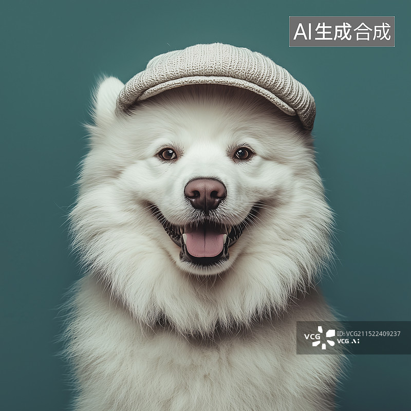 【AI数字艺术】戴帽子的萨摩耶犬图片素材