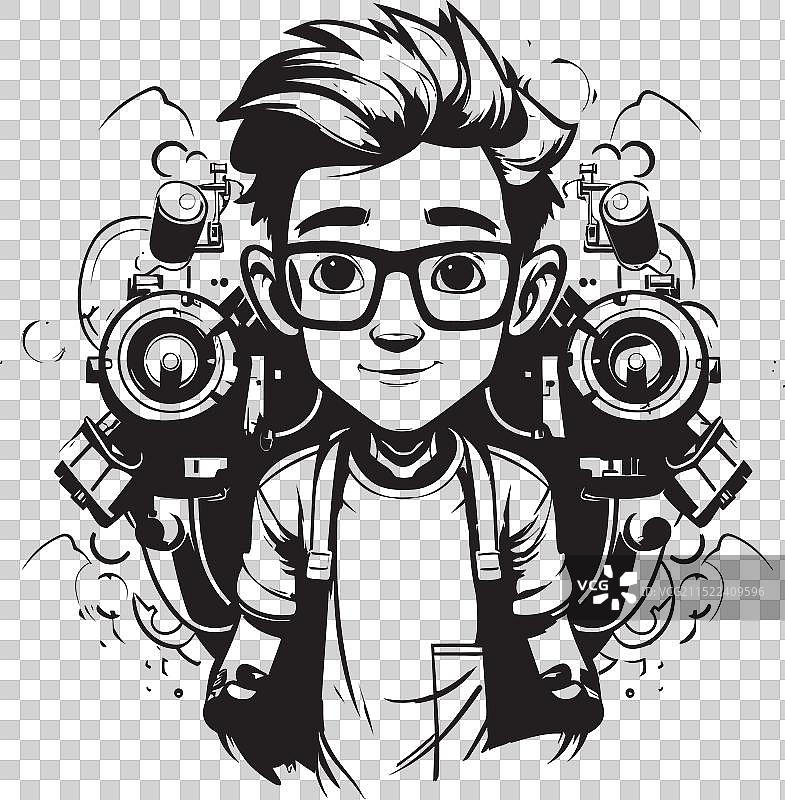 科技神童，黑色网络科技儿童图标图片素材