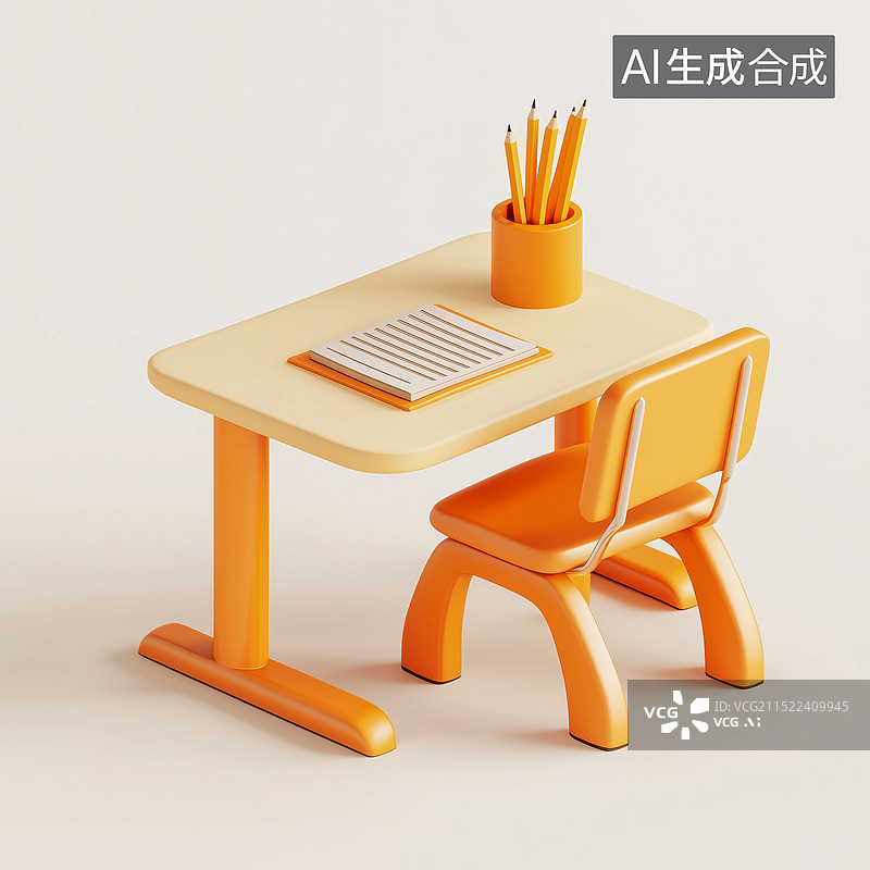 【AI数字艺术】3D课桌椅子图片素材