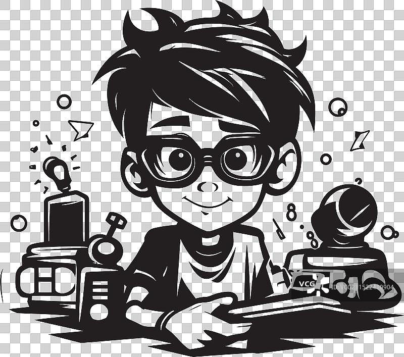 未来科技神童黑色网络儿童标志图片素材