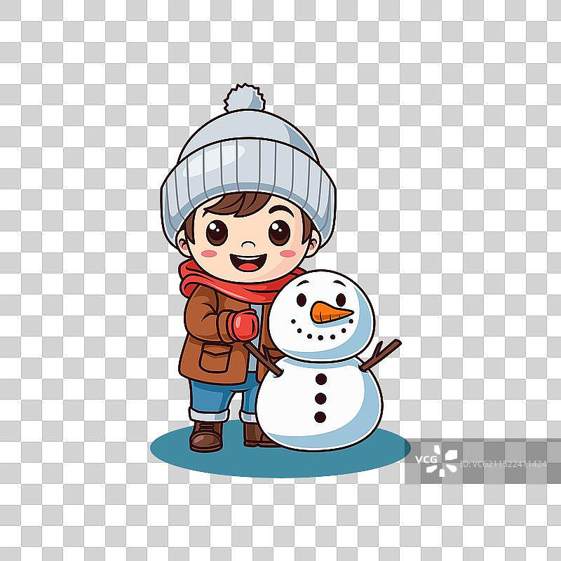 男孩堆雪人图片素材