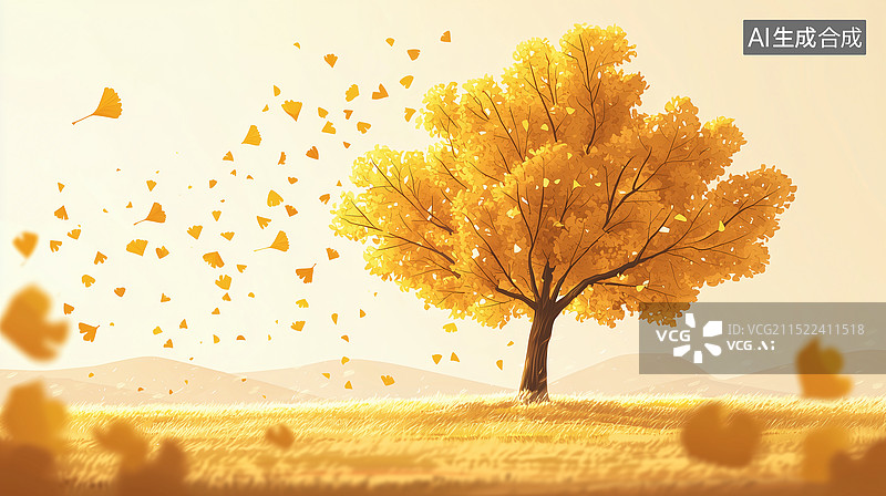 【AI数字艺术】银杏树插画图片素材