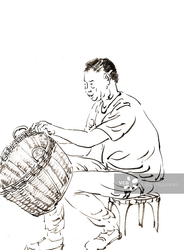 编箩筐的男子图片素材