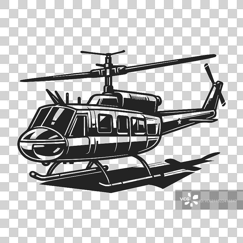 白色背景上的军用直升机轮廓图片素材
