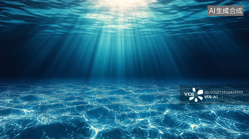【AI数字艺术】阳光下深蓝色大海海底背景图片素材