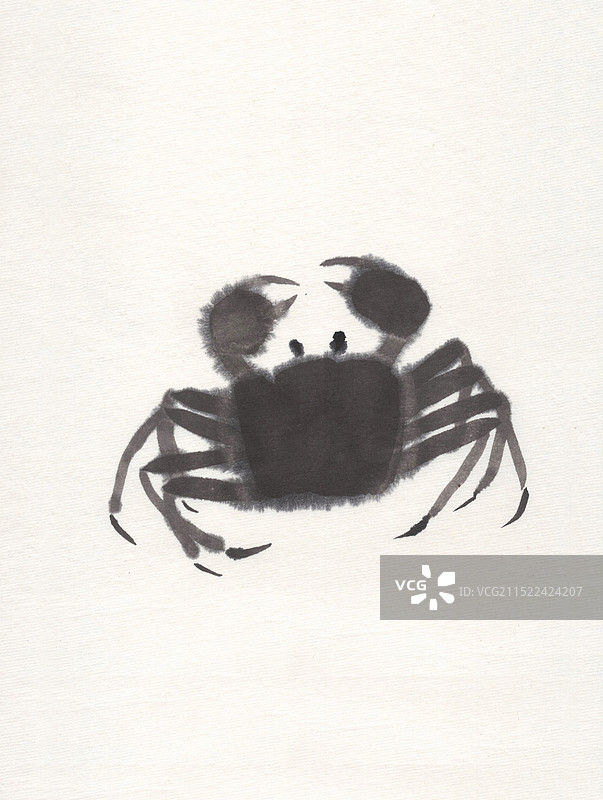 黑色水墨螃蟹插画图片素材