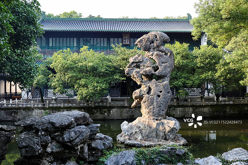 清代《四库全书》七座皇家藏书楼之一杭州文澜阁建筑人文风光图片素材