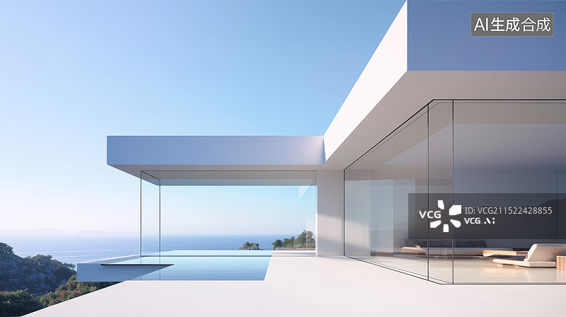 【AI数字艺术】白色现代酒店民宿游泳池图片素材