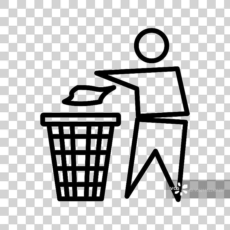 禁止乱扔垃圾黑白线性标志图片素材