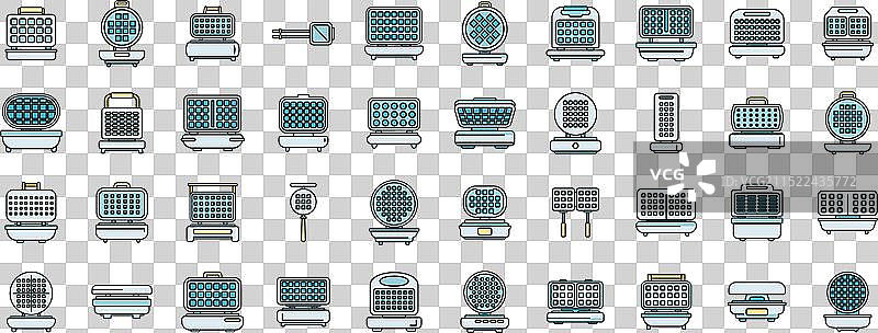 华夫饼机彩色线条图标合集图片素材