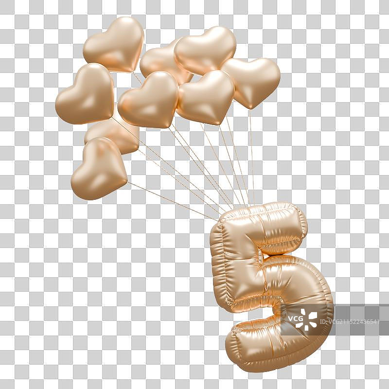 3D渲染的金色膨胀气球数字免抠元素图片素材