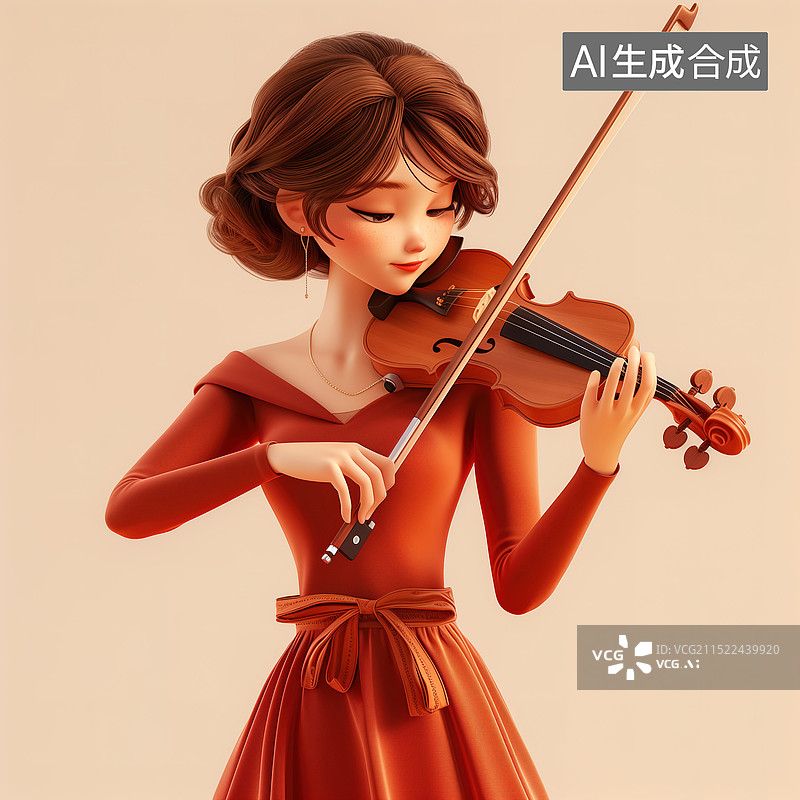 【AI数字艺术】拉着小提琴的3d人物女孩图片素材